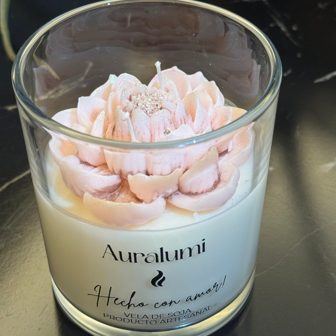 Vela Aromática con Flor de Loto Doble Mecha