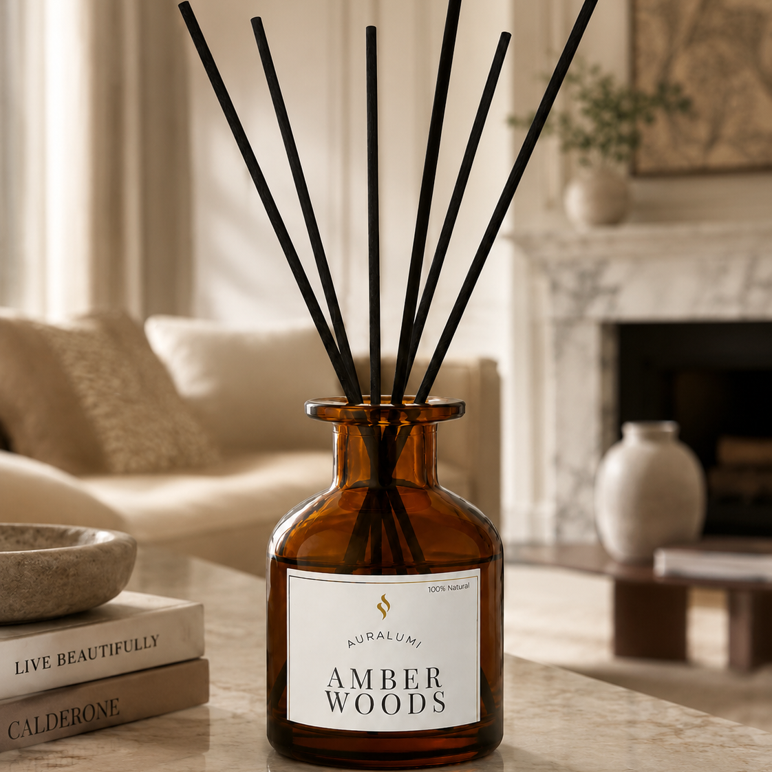Difusor de Varitas Amber Woods Frasco Ambar 150ml