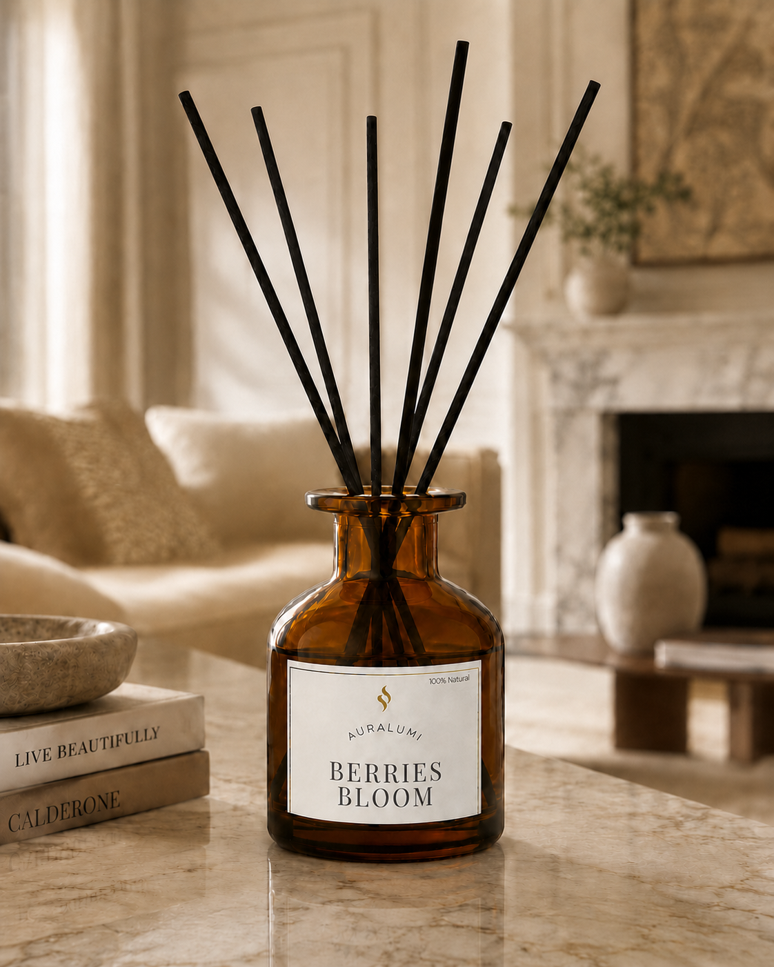 Pack Berries Bloom Aromatizador + Difusor de varitas Frasco Ambar